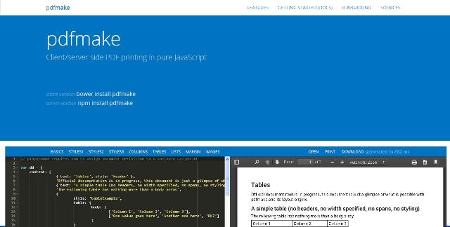 WebDesign Application client serveur dimpression PDF codé en JavaScript - pdfmake